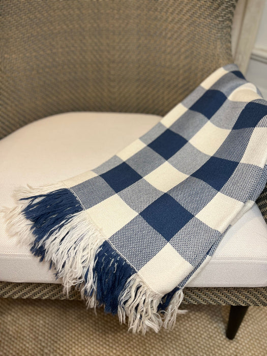 Blue and Cream Checkered Alpaca Throw