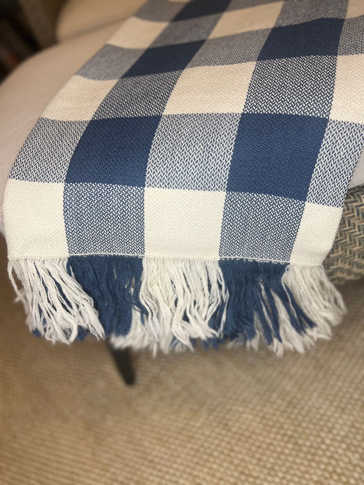 Blue and Cream Checkered Alpaca Throw