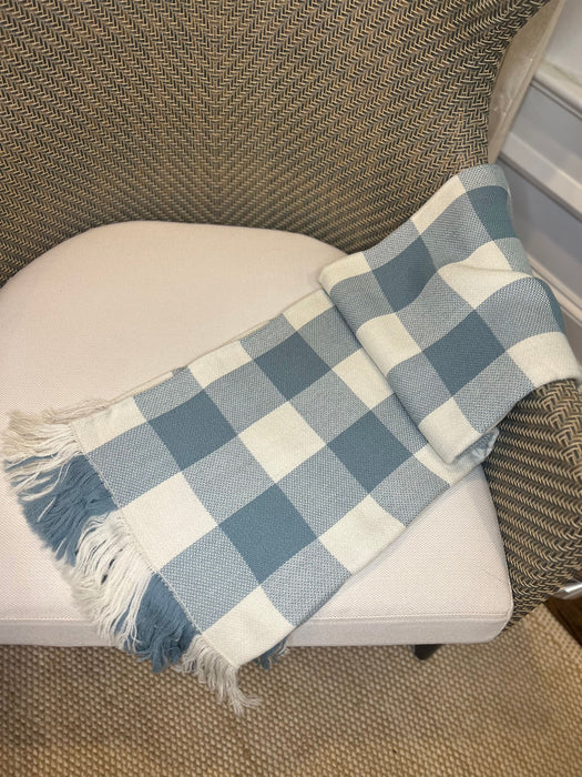 Light Blue Checkered Alpaca Throw